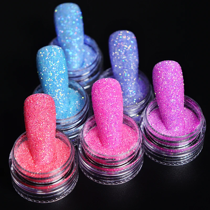 

6pcs Shiny Iridescent Sugar Glitter For Nails Design Sparkly Candy Sweater Effect Sugar Powder Gel Polish Manicure Pigment Ongle
