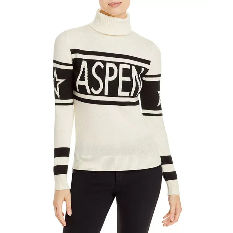 Женский вязаный свитер в полоску с буквенным принтом