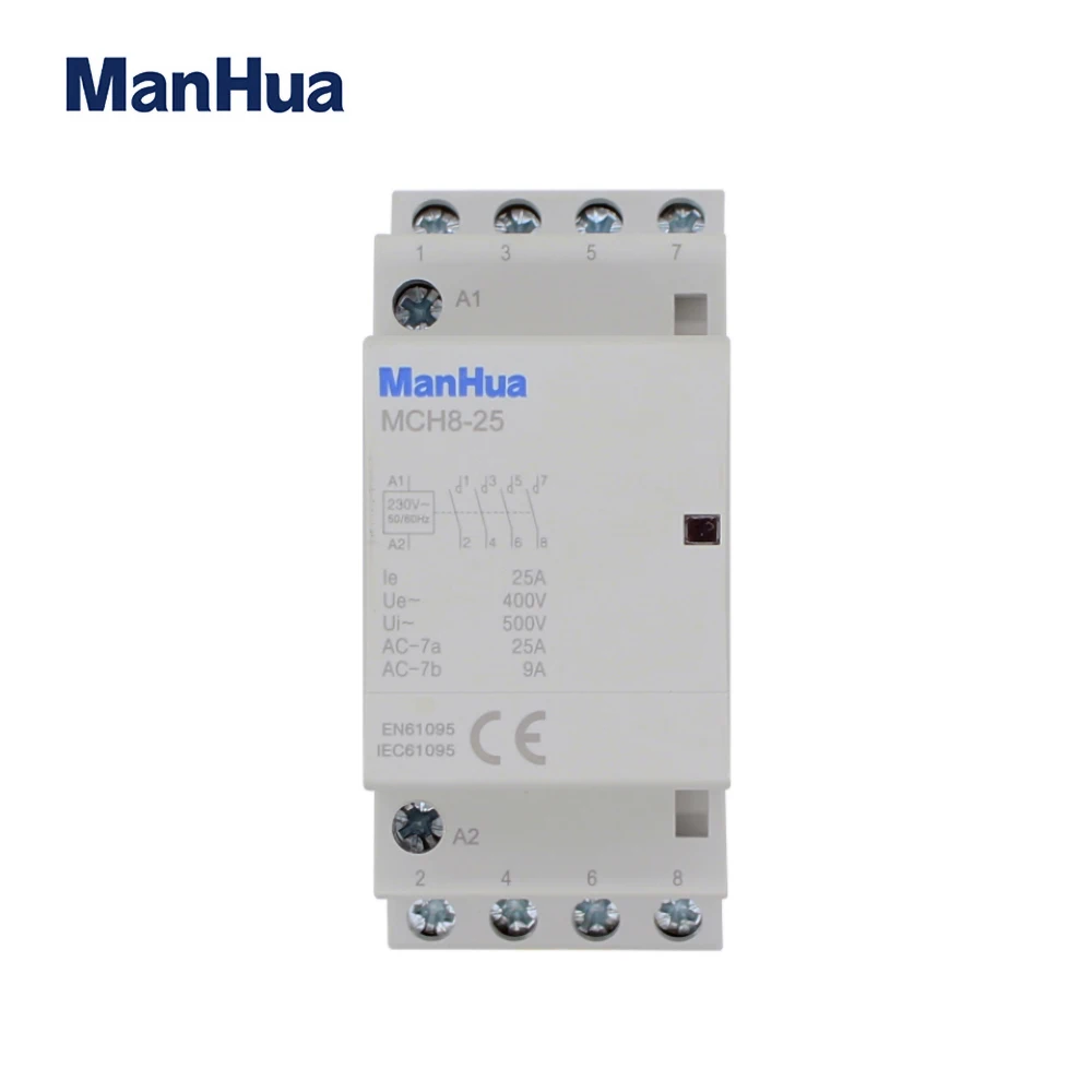 

ManHua MCH8-25 4P 25A 220V/230V 50/60HZ Din Rail бытовой модульный контактор переменного тока