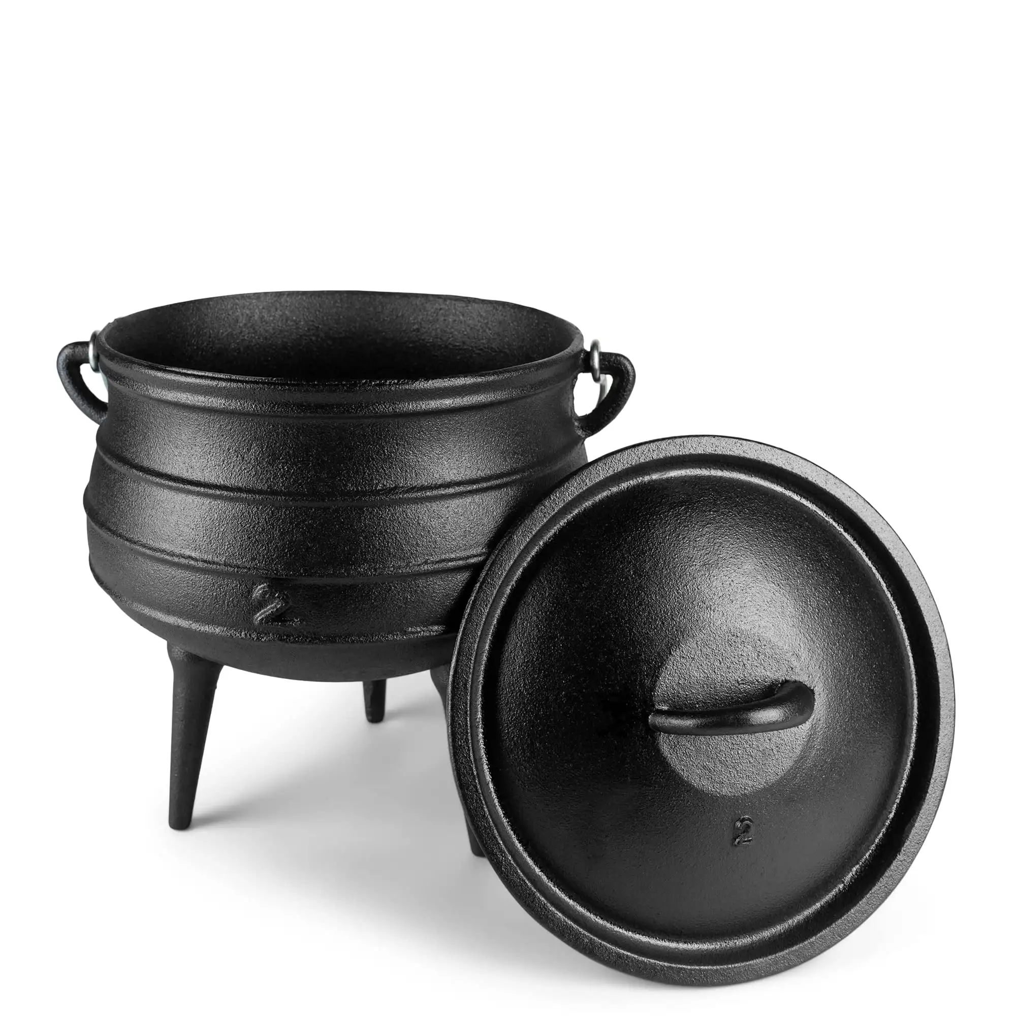 

Cast Iron Pre-Seasoned Potjie African Pot 6 Quarts With Wooden
