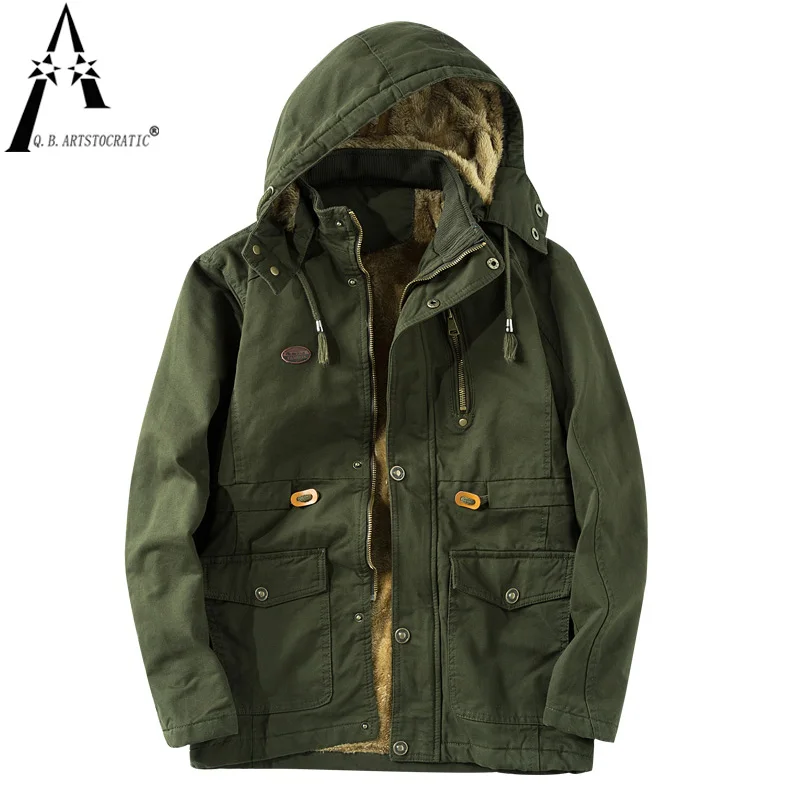New Mens winter Bomber jacket thick coats velvet warm hood cap fleece thermal Military outwear Tactical Cargo Cotton windbreaker