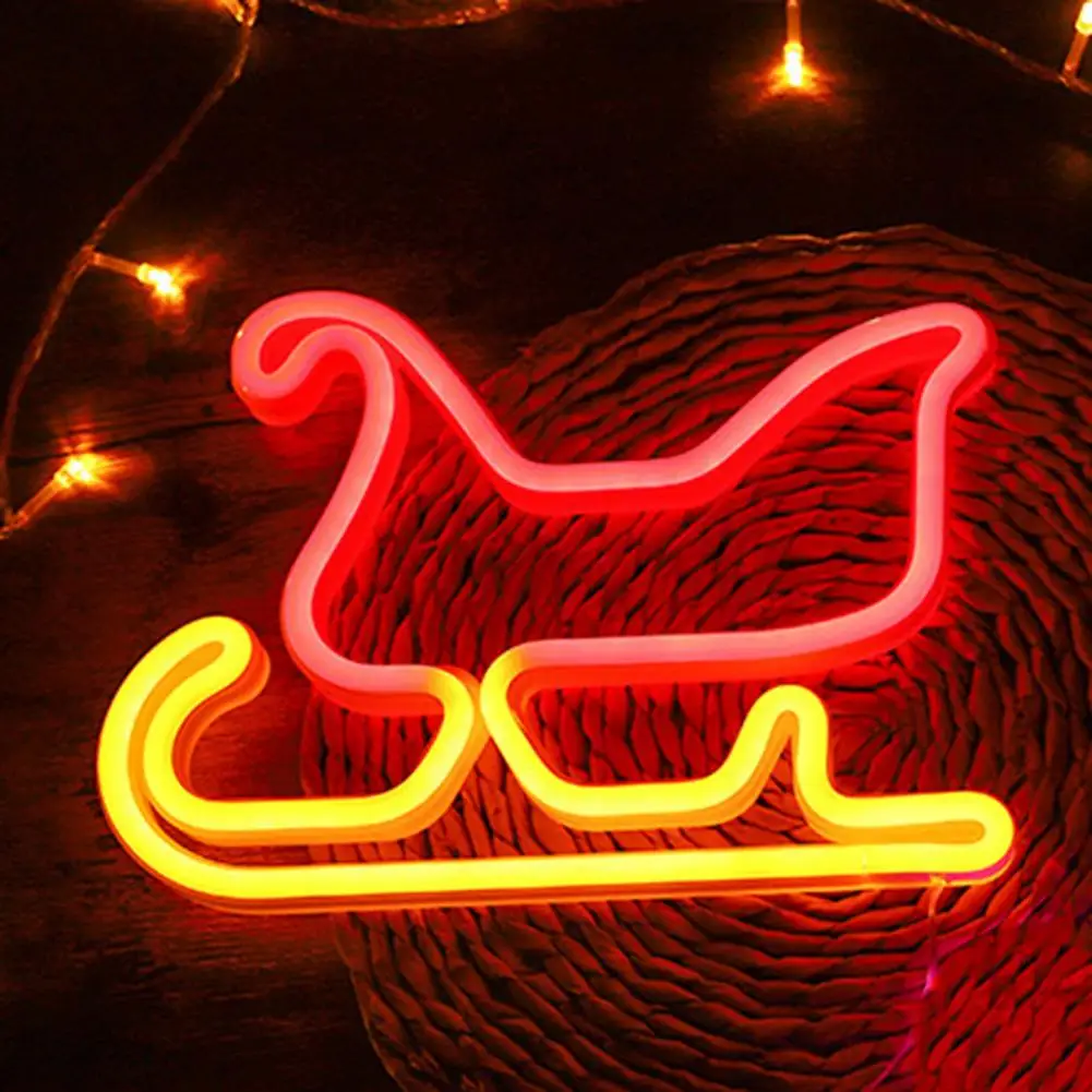 

Neon Sign Light USB/Battery Operated Creative Shape Stunning Visual Effect Christmas Sled LED Neon Lamp Desktop Decor