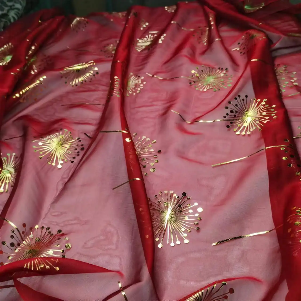 

Red Chiffon Fabric Elegant Soft Transparent Dandelion Printing For Silk Scarves Women Summer Sheer Dress Skirt Mesh Veil