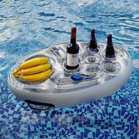 pvc inflatable porous drink pool inflatable coaster tray party salad plate pool swimming rings food drink floating row holder