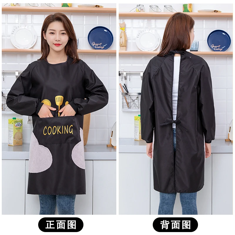 

Домашний фартук с длинными рукавами, кухонная водонепроницаемая и маслостойкая блузка для взрослых, Женский Топ, модная Корейская рабочая ...
