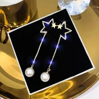 2022 korean fashion gold white zircon star pearl tassel pendant earrings for womens jewelry wedding party gift