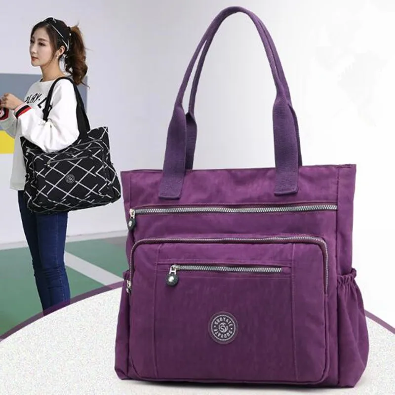 

Вместительная сумка на плечо для женщин, портативные многофункциональные дамские сумочки на молнии для путешествий и отдыха на открытом воздухе, с несколькими карманами, однотонная женская сумка