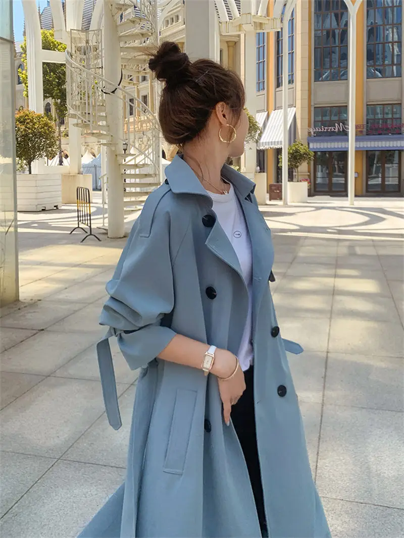 Popular Windbreaker Women's Mid-Length Spring And Autumn 2022 New High-Quality Casual Jacket Double Breasted Leisure Coat h1363