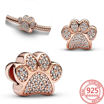 Animal Series 925 Silver Shiny Paw Print Pendant Pet Dog Cat & Bow Charm Fit Pandora Bracelet and Necklace Jewelry Gift 3