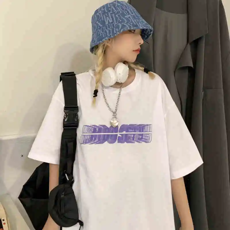 

Oversized White Short Sleeve T-Shirts For Women Casual Harajuku Aesthetic Tops Student Streetwear Cool Clothing Alt Egirl Tops
