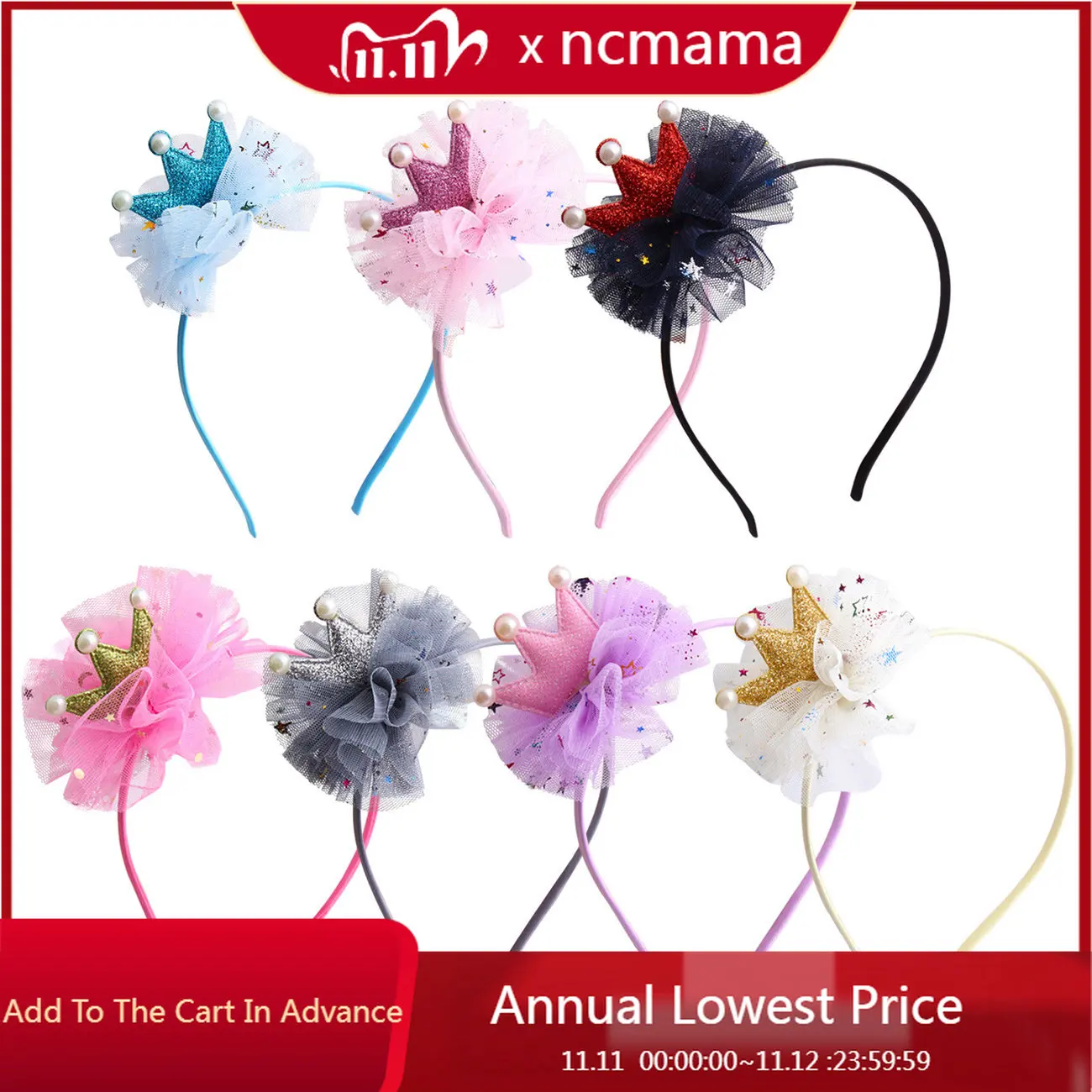 

ncmama Lace Net Yarn Crown Hairband for Girls Bezel Korean Fashion Princess Bow Headband Children's Hair Hoop Accessories
