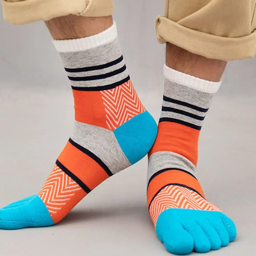

Fashion Trendy Thick Patchwork Color Split-toed Socks Retro Five Finger Socks Man Socks Cotton Middle Tube Hosiery