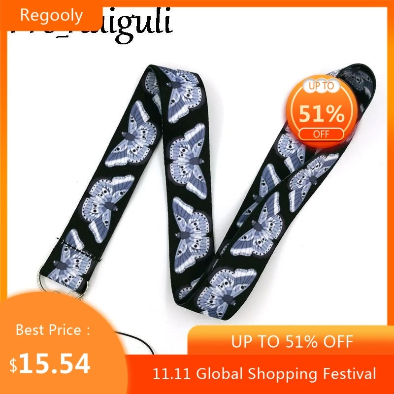 

30pcs Vintage Butterfly Lanyard Keys Phone Holder Funny Neck Strap With Keyring ID Card DIY Animal webbings ribbons Hang Rope