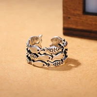 vintage cute metal hollow out fish animal geometric texture opening adjustable finger ring for women travel beach jewelry gifts