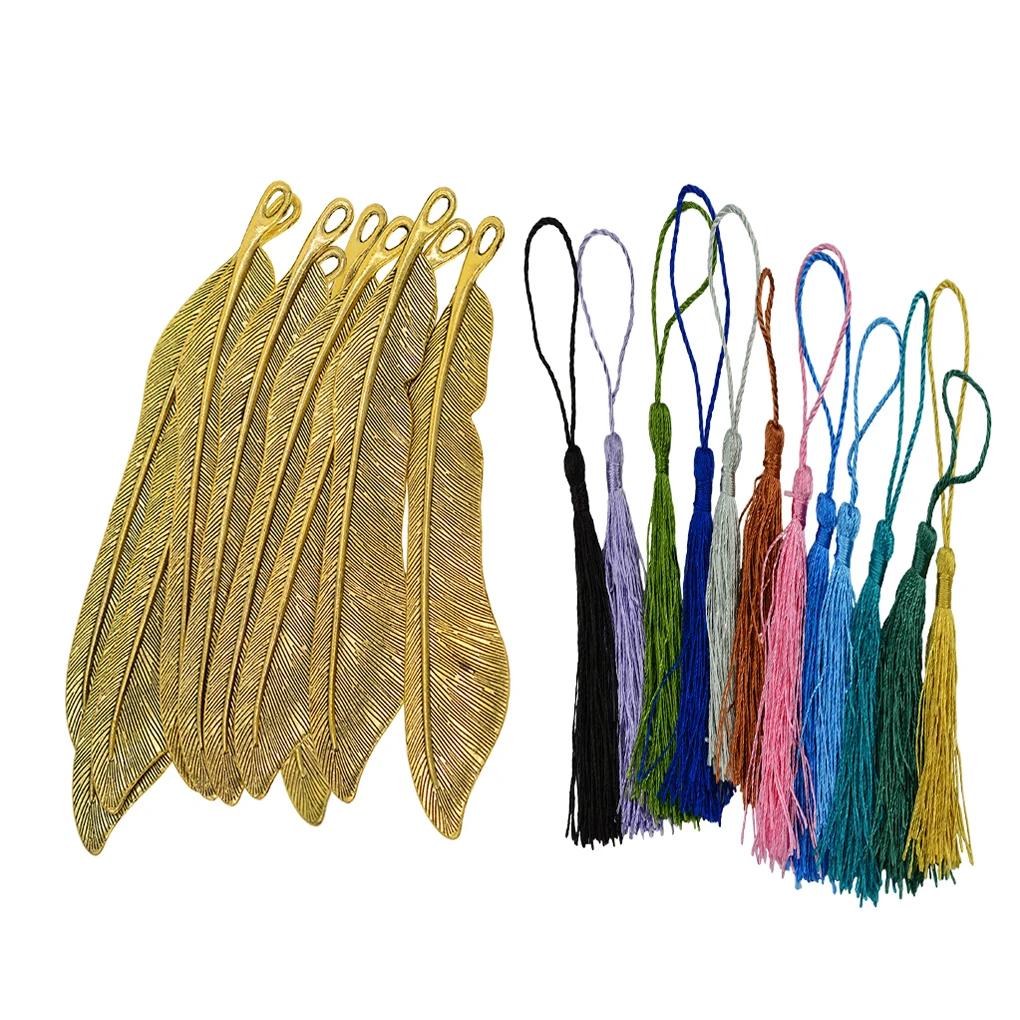 

1/2/3 Antique Feather Shape Bookmark with Tassels Jewelry Findings Making Crafts Homemade Crafting Decoration Antique Gold