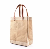 50pcslot plain leather handle jute tote bag jute market bag custom accept