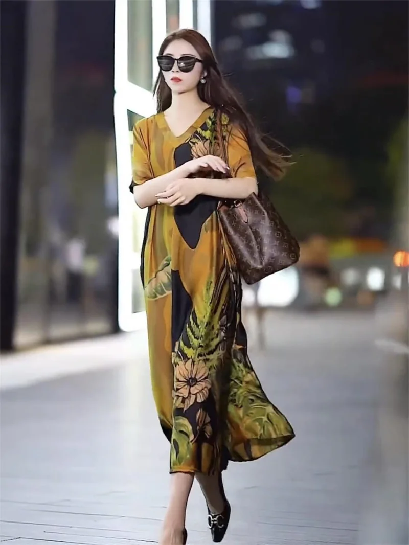 Женское свободное тонкое платье с принтом в иностранном стиле Новинка лета 2022