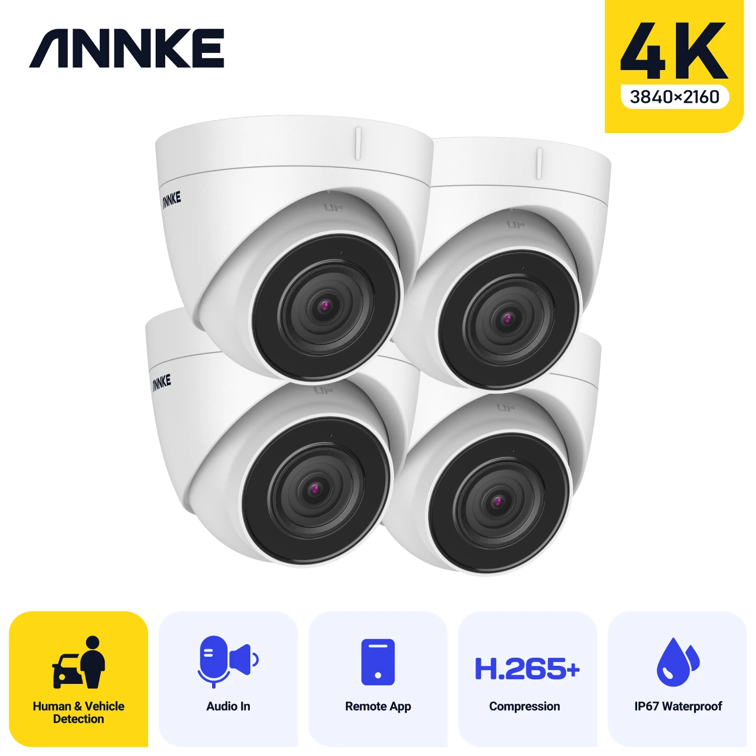 

ANNKE 4K IP Camera Outdoor Indoor Weatherproof Turret 4K Video Surveillance Cameras Audio Recording CCTV Cameras 8MP POE Cameras