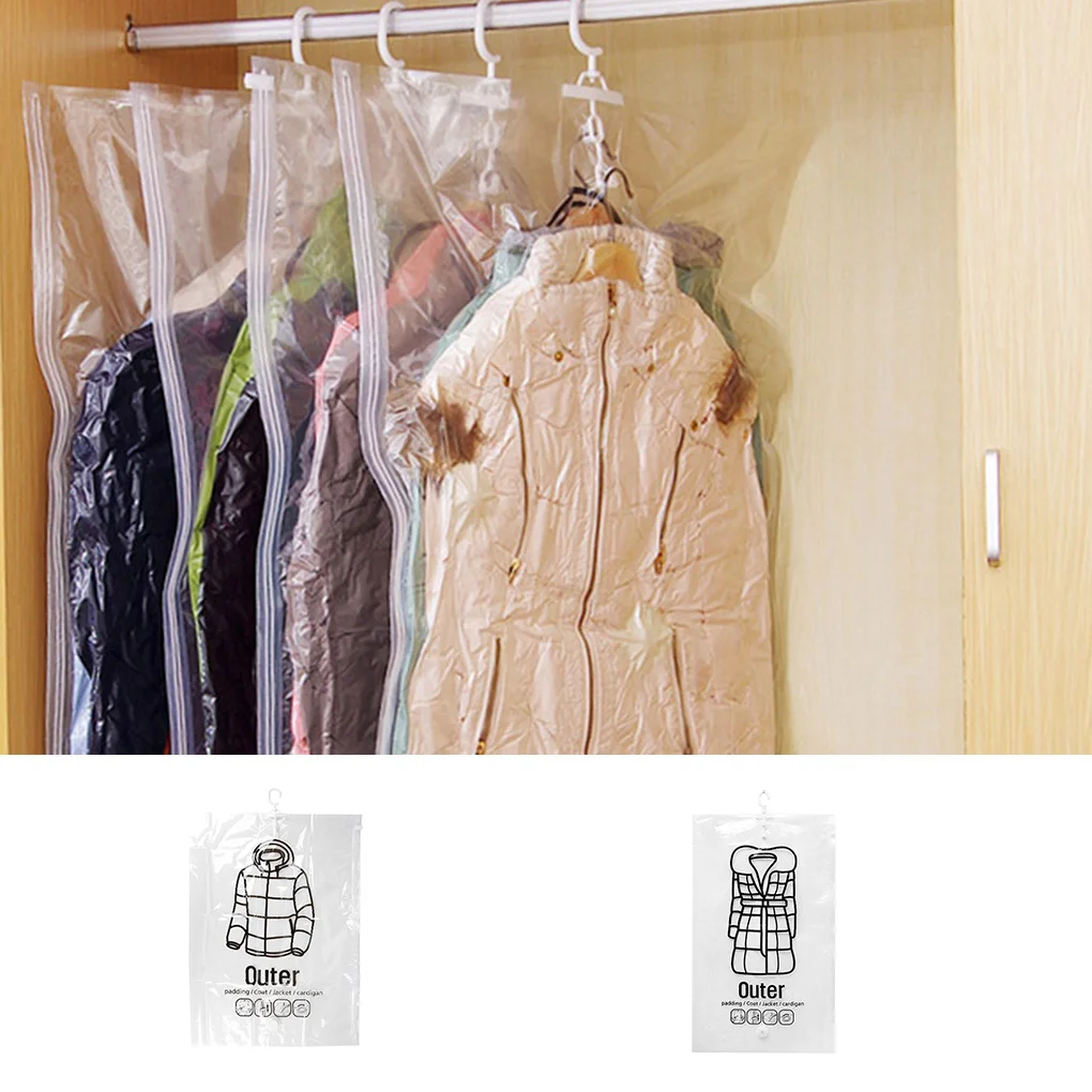 

Подвесной компрессионный мешок для одежды, Прозрачный большой толстый пуховик, откачивающий вакуумный чехол для куртки