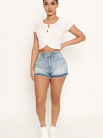 casual washed straight mid waist jean short 2022 summer vintage denim shorts new distressed ripped women shorts summer clothing