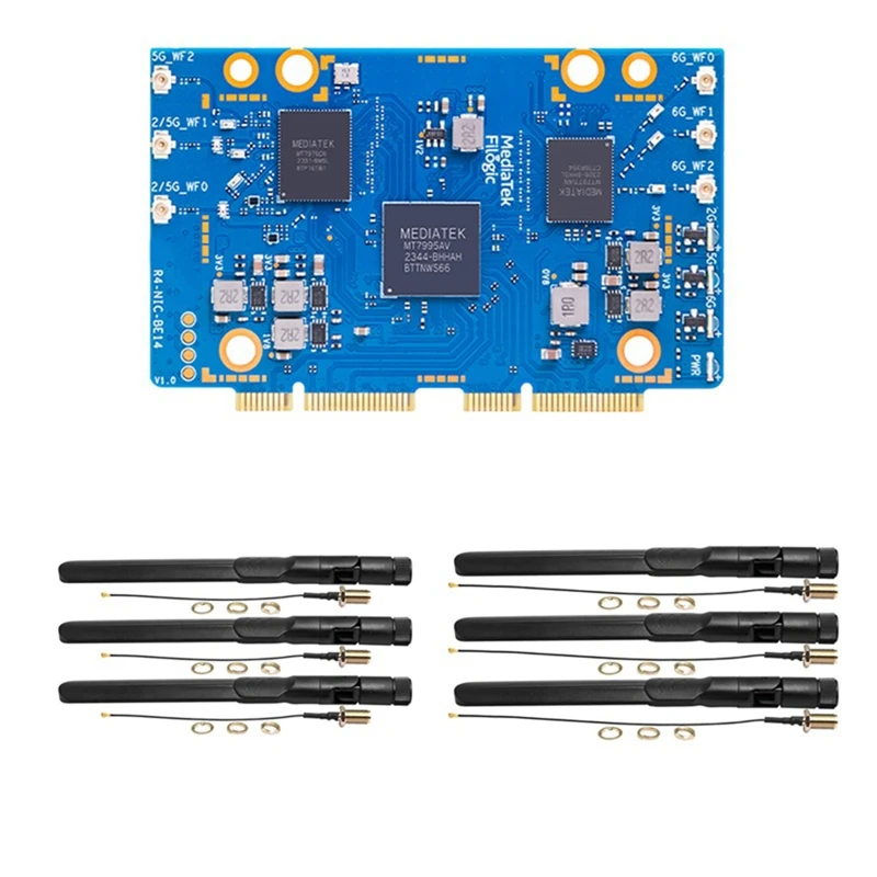 Модуль для банана Pi BPI-R4-NIC-BE14 Wifi7 + 6 антенн MT7995AV Pcie3.0 2 4G/5G/6G макетная плата с