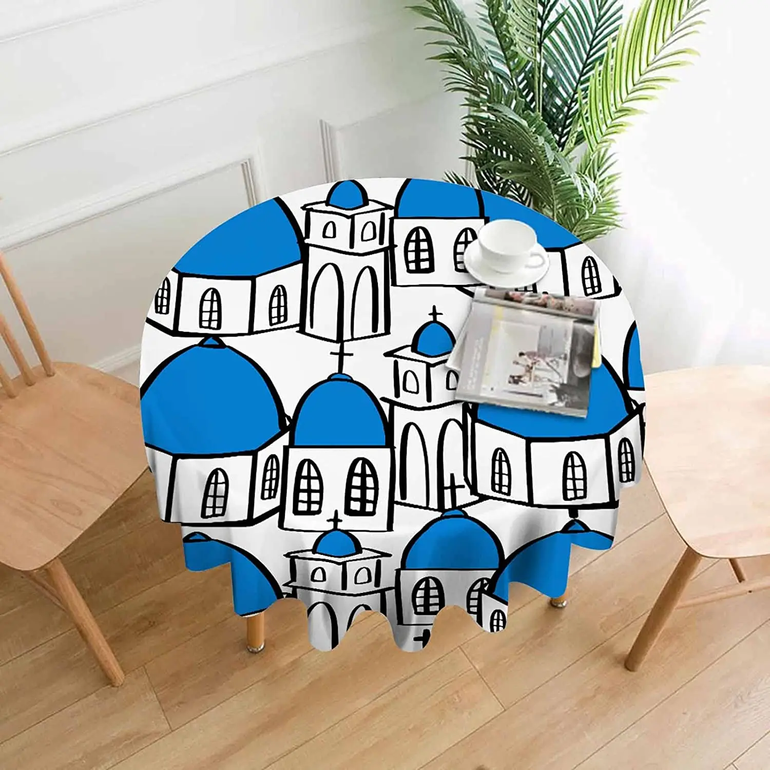

Круглая скатерть для круглого стола с изображением Санторини из мультфильма, ярко-синего цвета, для стола-буфета, вечеринки, ужина