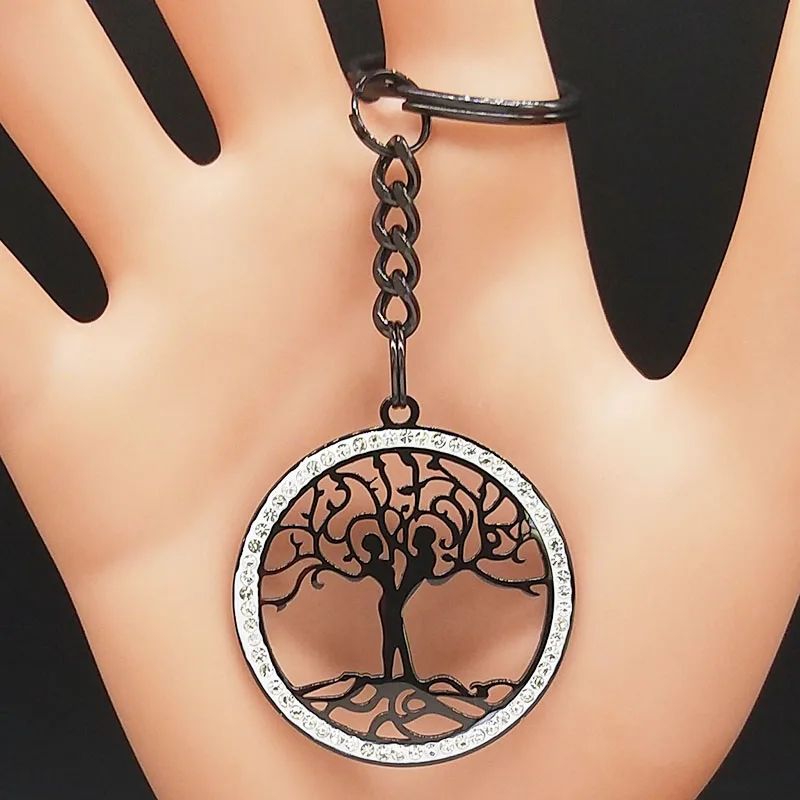 Fashion Tree of Life Stainless Steel Keychains for Women Black Color Keyrings Jewelry arbol de la vida K77629BS07