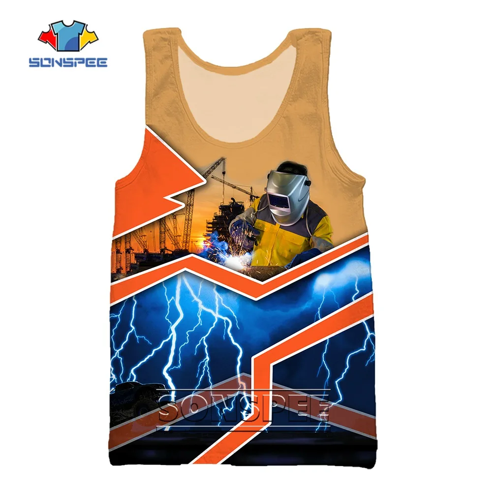 

Electrician Welding Steel Work Chainsaw 3D Print Vest Fashion Street Personality Trend Tank Top Gym Bodybuilding Fitness Clothes