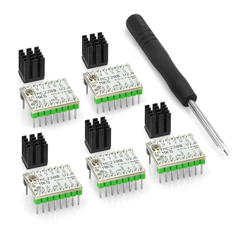 

5Pcs TMC2208 Stepper Motor Driver UART Model Stepstick Driver Module Carrier With Heat Sink Screwdriver For 3D Printer