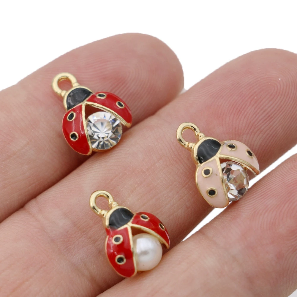 

5Pcs Gold Plated Enamel Crystal 3D Ladybug Charms Pendant for Jewelry Making Earrings Bracelet Necklace Accessories DIY Findings