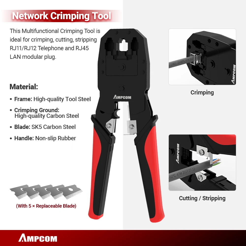 AMPCOM RJ45 щипцы Lan тестер набор инструментов Ethernet инструмент для зачистки кабеля rj 45