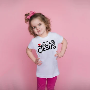 Fashion Clothes Love Like Jesus Kids Valentine's Day Tshirts Christian Heart Quote Religious Saying T-Shirt For Girls Boys 1