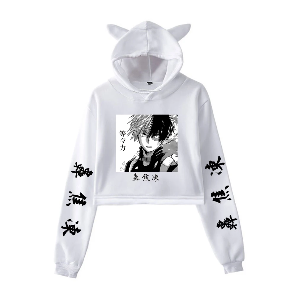 

My Hero Academia Hoodie Cat Cropped Pullover Long Sleeve Cat Ear Hoodie Women Sweatshirt Japanese Anime Shoto Todoroki tops