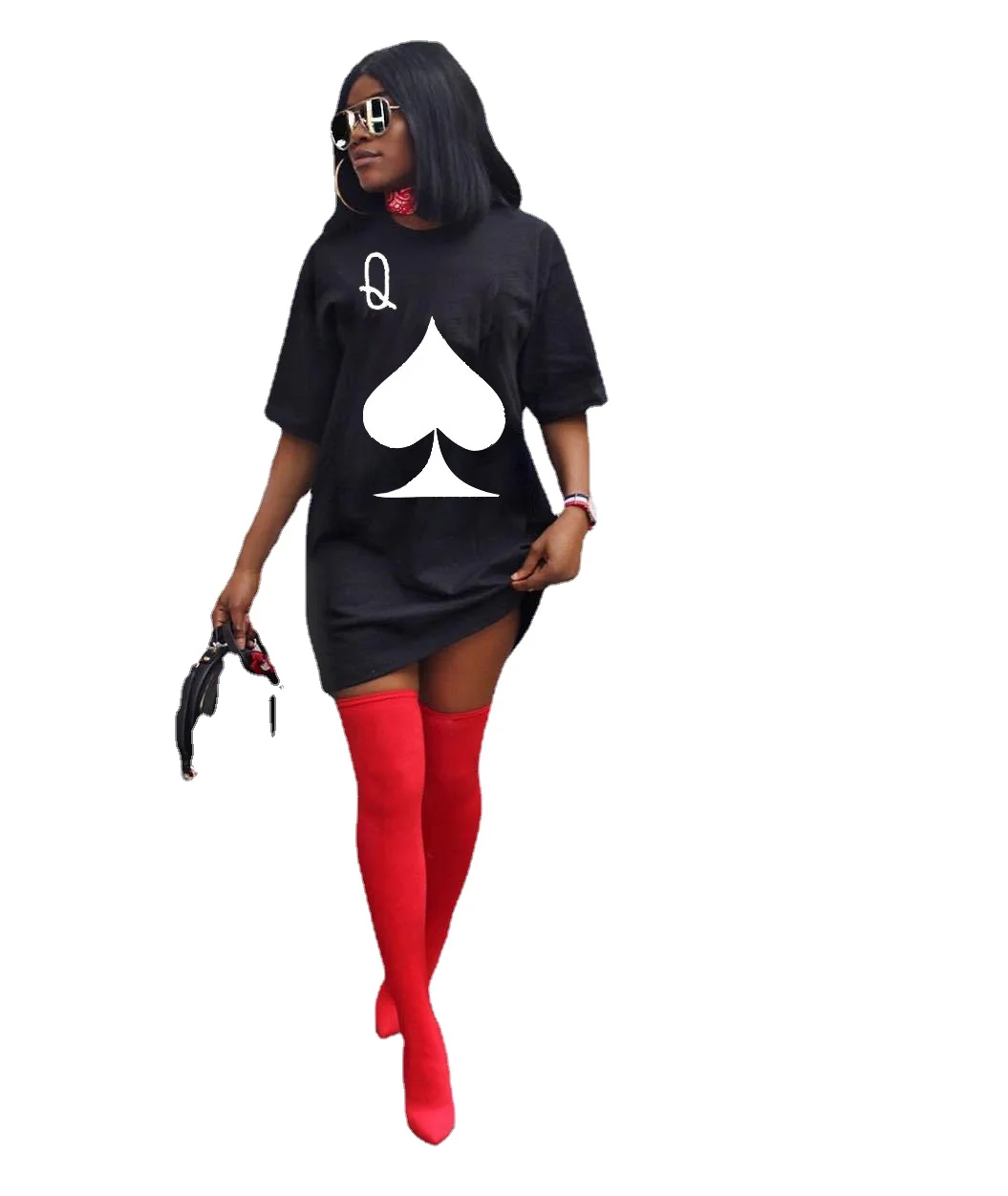 Женское платье-футболка с коротким рукавом и круглым вырезом CM.YAYA | Женская