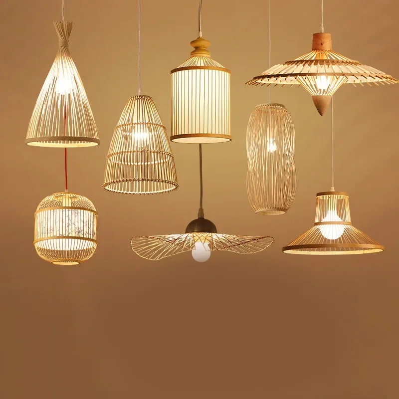 Ресторанная люстра из бамбука для чайной комнаты, простой креативный ...