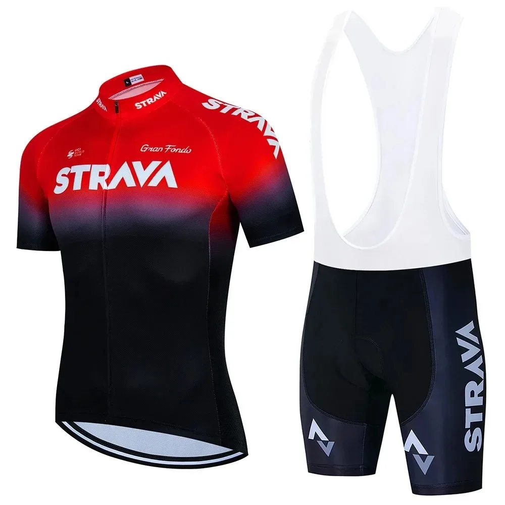 2024 Strava Cycling Jersey Set Summer Short Sleeve Breathable Men's MTB Bike Clothing Uniform Suit