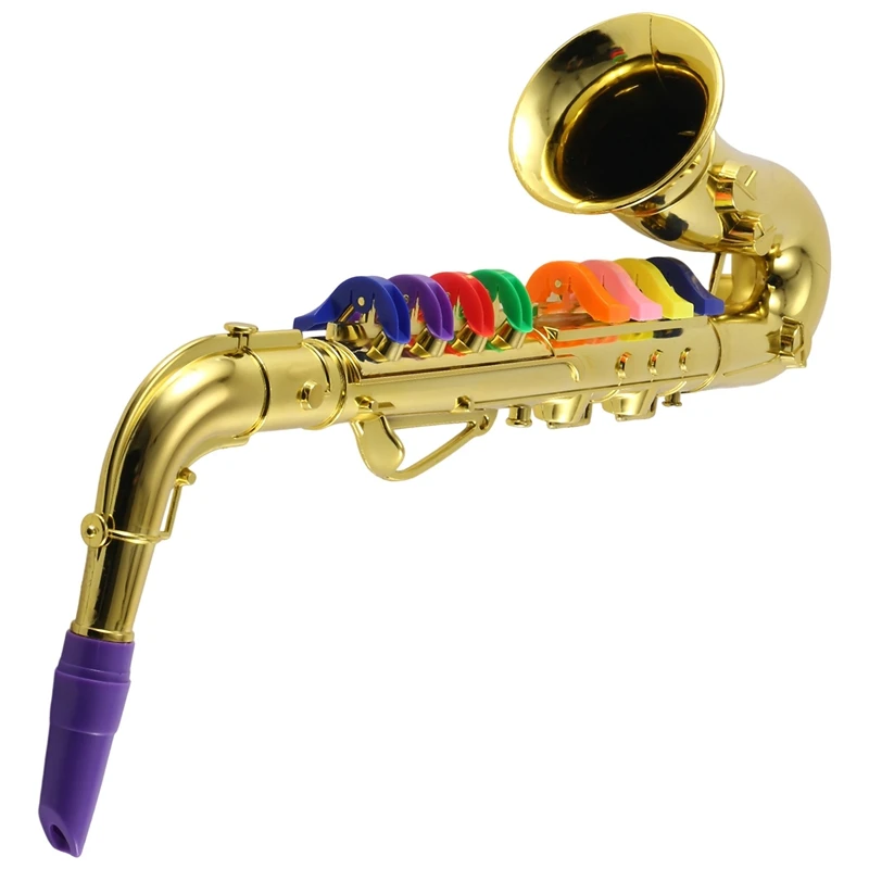 

Саксофон с 8 цветными клавишами, металлический реквизит для имитации, игровые Мини Музыкальные ветровые инструменты для детей, игрушка на день рождения