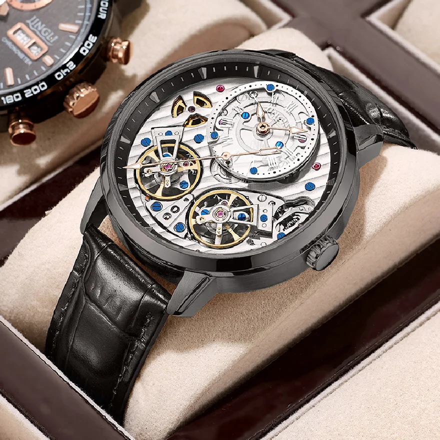 

JINLERY Double Tourbillon Mechanical Watch for Men Luxury Men Watch Automatic Self Wind Wristwatch Men Fashion Relogio Masculino