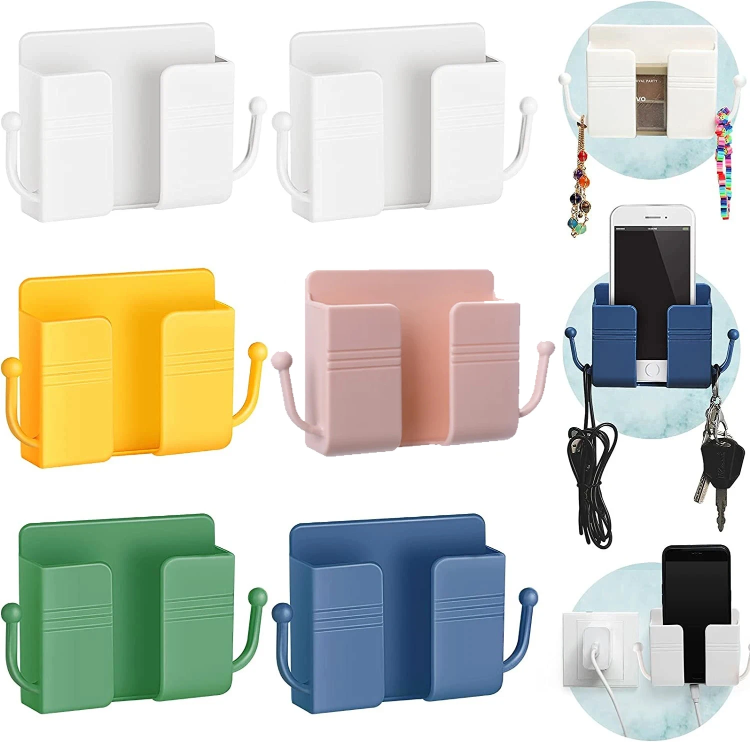 

Wall Mounted Storage Box Holder Organizer Remote Control Mobile Phone Plug Rack Multifunction USB Charging Stand Hook