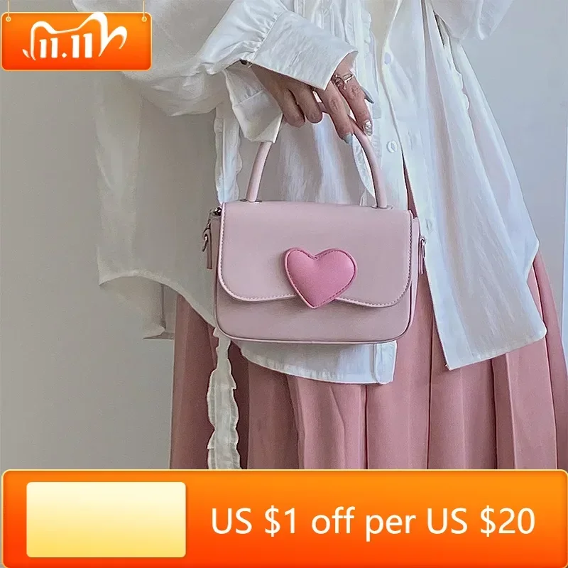 

Pink Heart Girly Small Square Shoulder Bag Fashion Love Women Tote Purse Handbags Female Chain Top Handle Messenger Bags Gift
