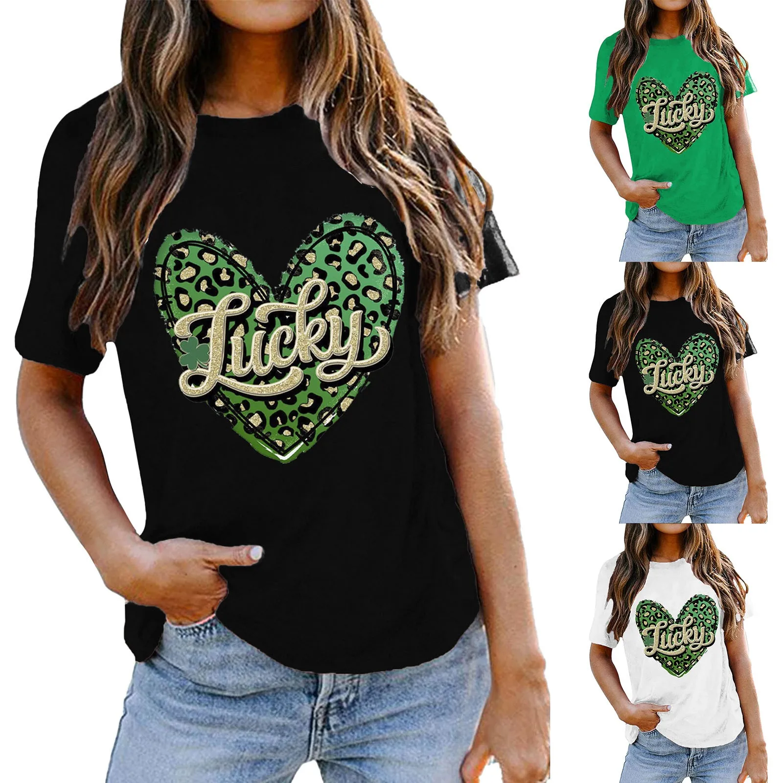 

Женская футболка с коротким рукавом, круглым вырезом и принтом