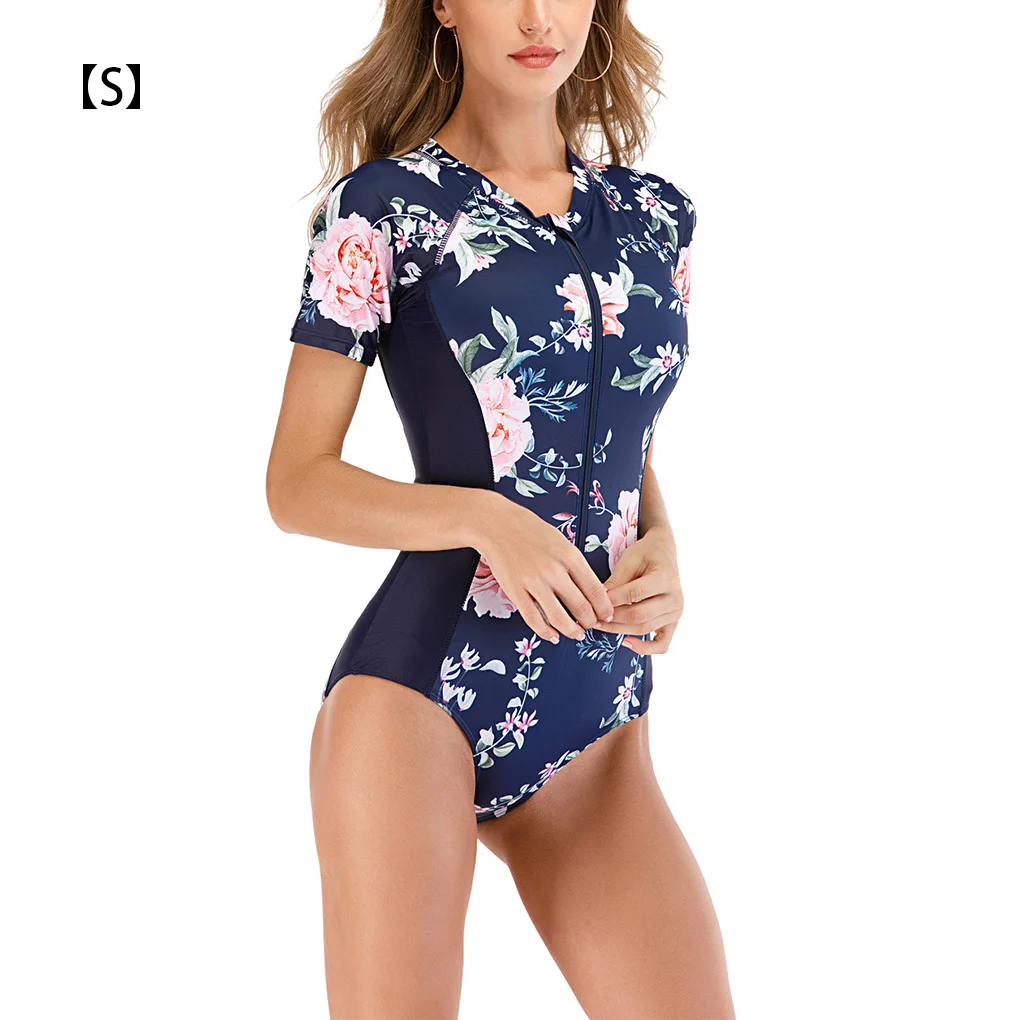 

Women Printed Sexy Swimsuit Girl Summer Short-sleeve Surfing Swimwear L
