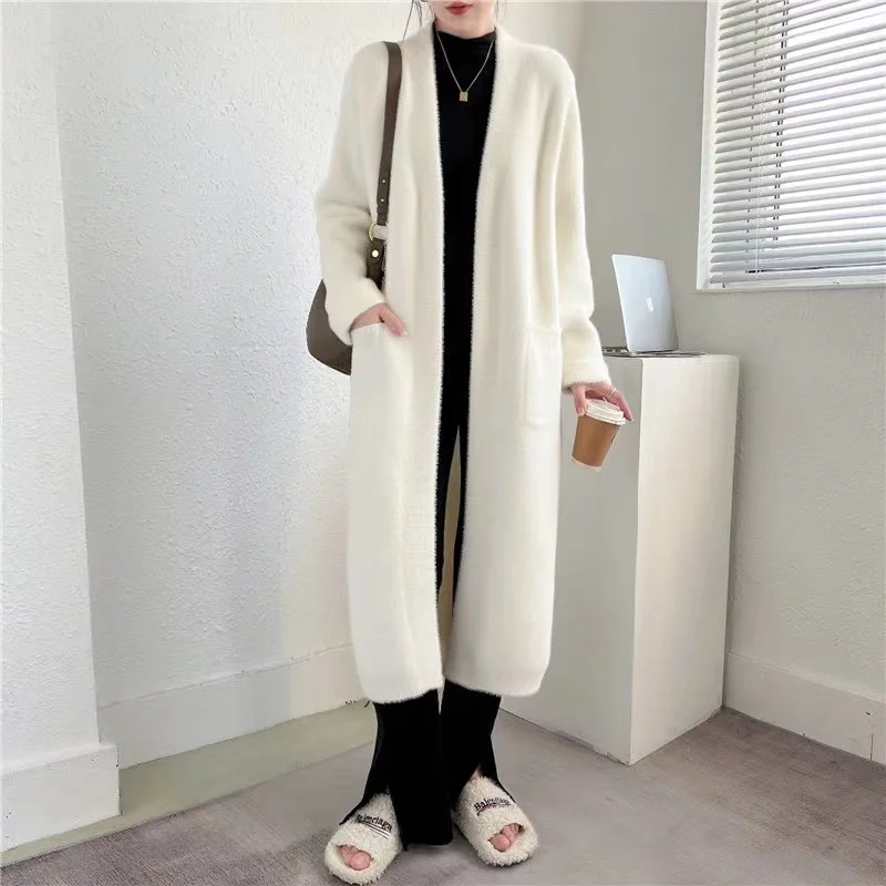 

SuperAen Autumn and Winter New Retro Mink Velvet Knitted Cardigan Sweater Solid Color Long Loose Korean Style Women's Coat