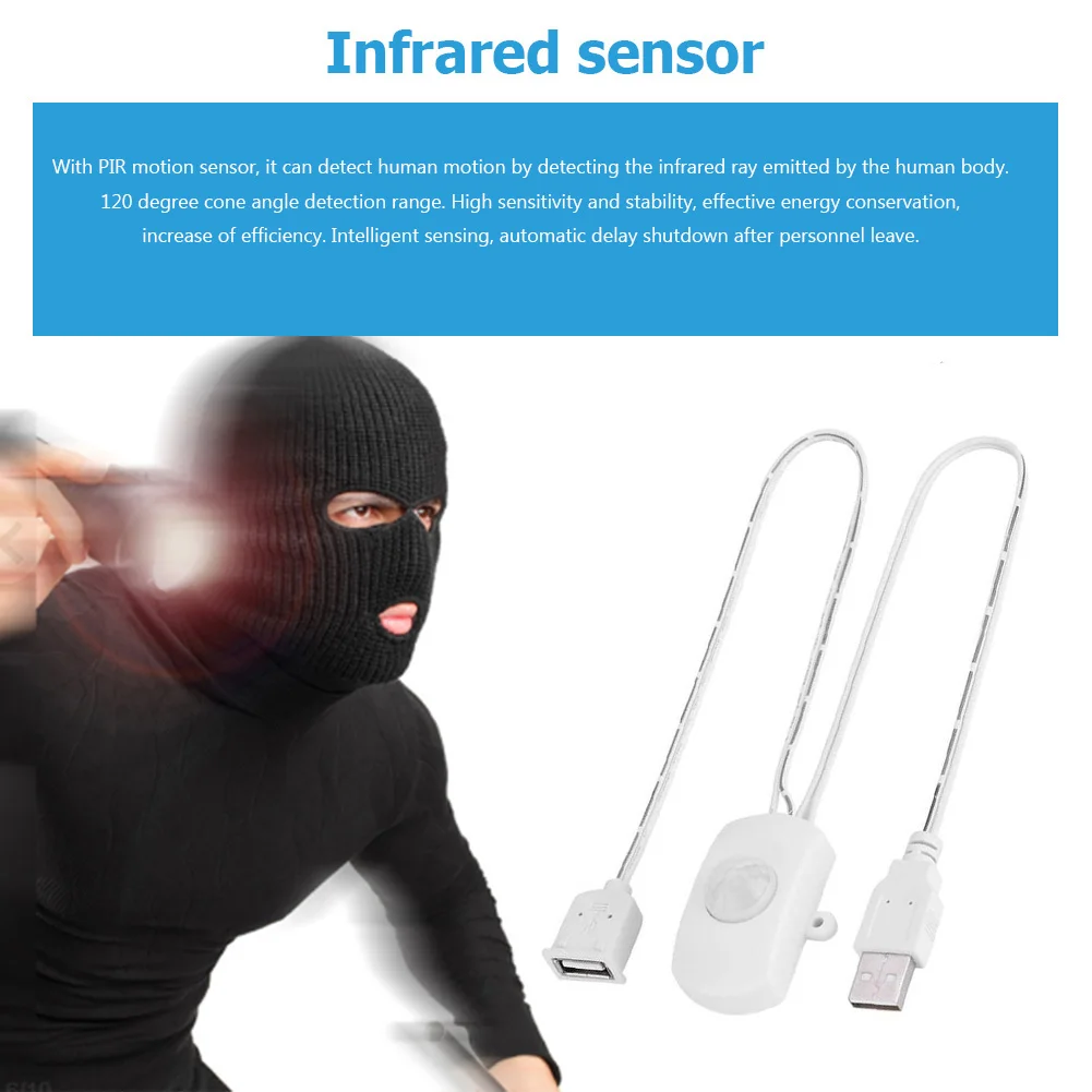 

USB PIR Motion Sensor Switch 5A DC 5-24V Body Infrared Sensing Detector Switch
