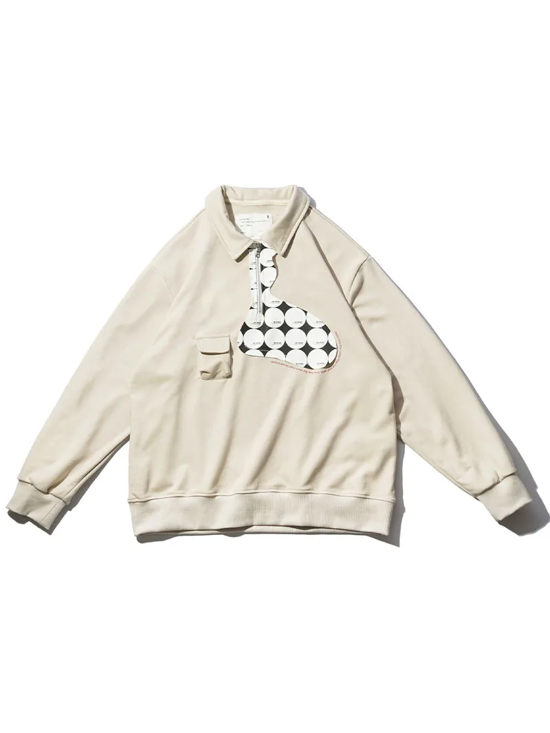 EAFINETAL. 22AW Irregular Placket Ruthless Print Embroidered Panels Placket Zipper Lapel Pullover Sweatshirt