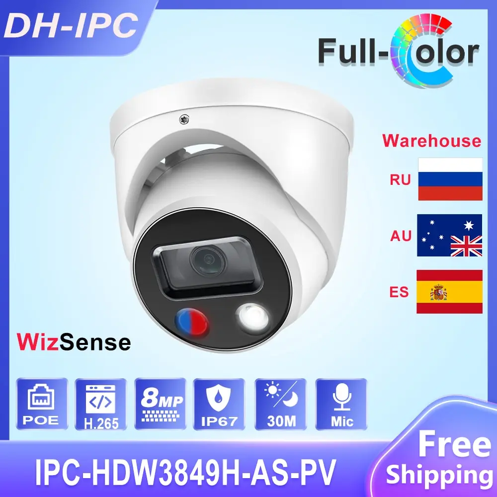 

Dahua IP Camera 5MP 8MP Full-Color IPC-HDW3849H-AS-PV WizSense Active Deterrence POE Built-in Mic Surveillance Camera for home