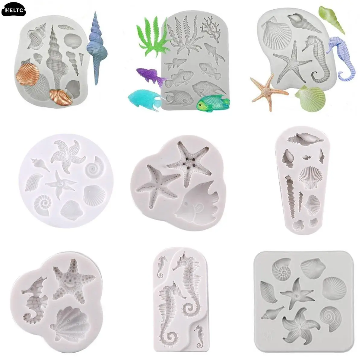 

1/4pcs Marine Theme Fondant Silicone Mold Seaweed Sea Fish Crab Coral Conch Sea Shells Shape DIY Handmade Baking Tool backformen