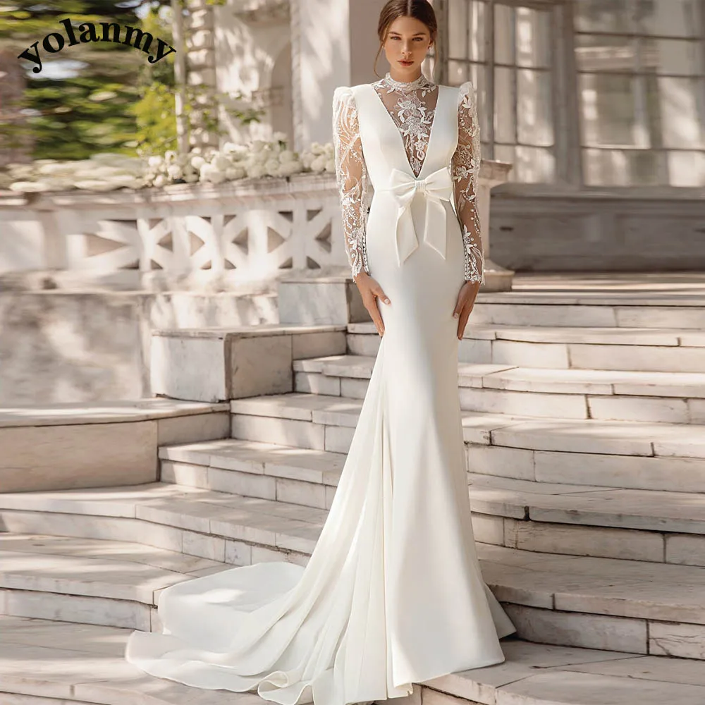 

YOLANMY 5 Pastrol Trumpet Wedding Dresses For Bride Women 2023 Lace Vestido De Casamento Plus