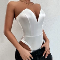 White Rompers for Women All-match Fashion Sexy Deep V-neck Bodysuits Strapless Backless Jumpsuits Summer Tank Tops Bodycon Ropa