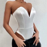 white rompers for women all match fashion sexy deep v neck bodysuits strapless backless jumpsuits summer tank tops bodycon ropa
